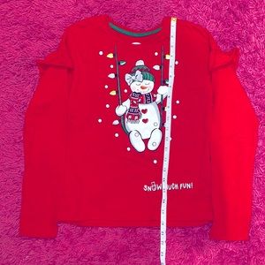 Holiday time girls shirt long sleeve red snowman size large (10/12)